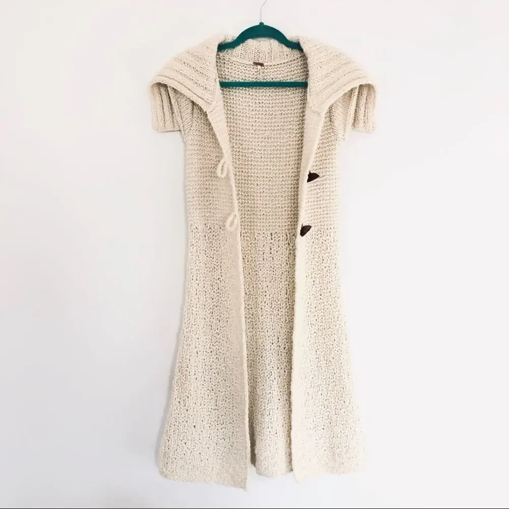 FREE PEOPLE RARE! Handmade Fisherman’s Wool Cardigan Sweater Duster Cream XS